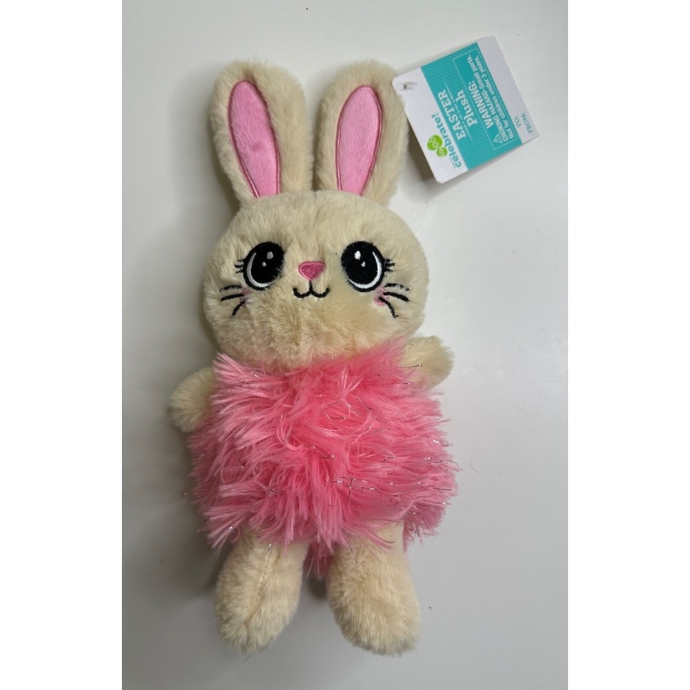 New Walmart Bunny Rabbit Plush Pink Furry Sparkle Soft Stuffed Animal 12"